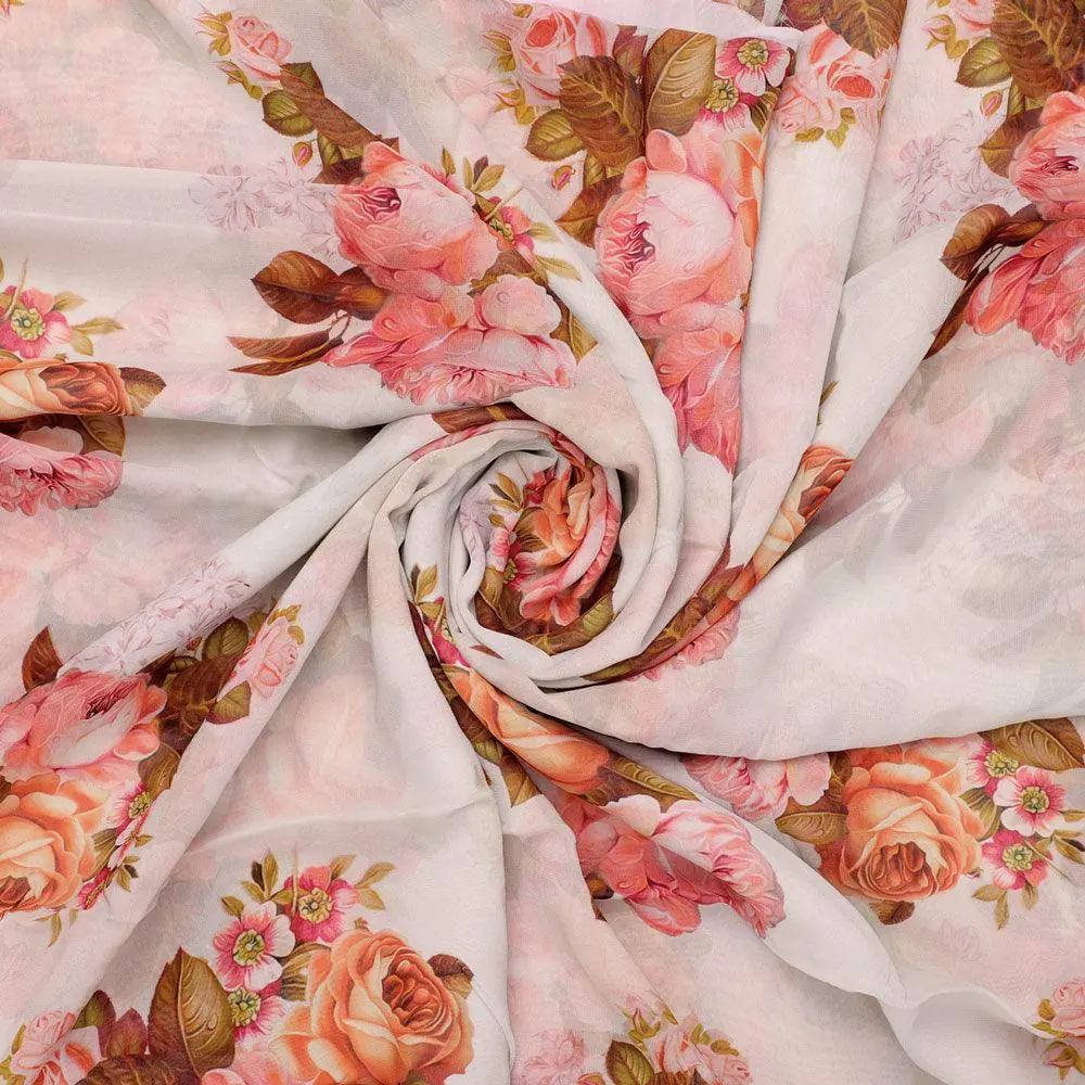 Beautiful Floral Golden Roses With Shiny Digital Printed Fabric - Pure Georgette - Image 3