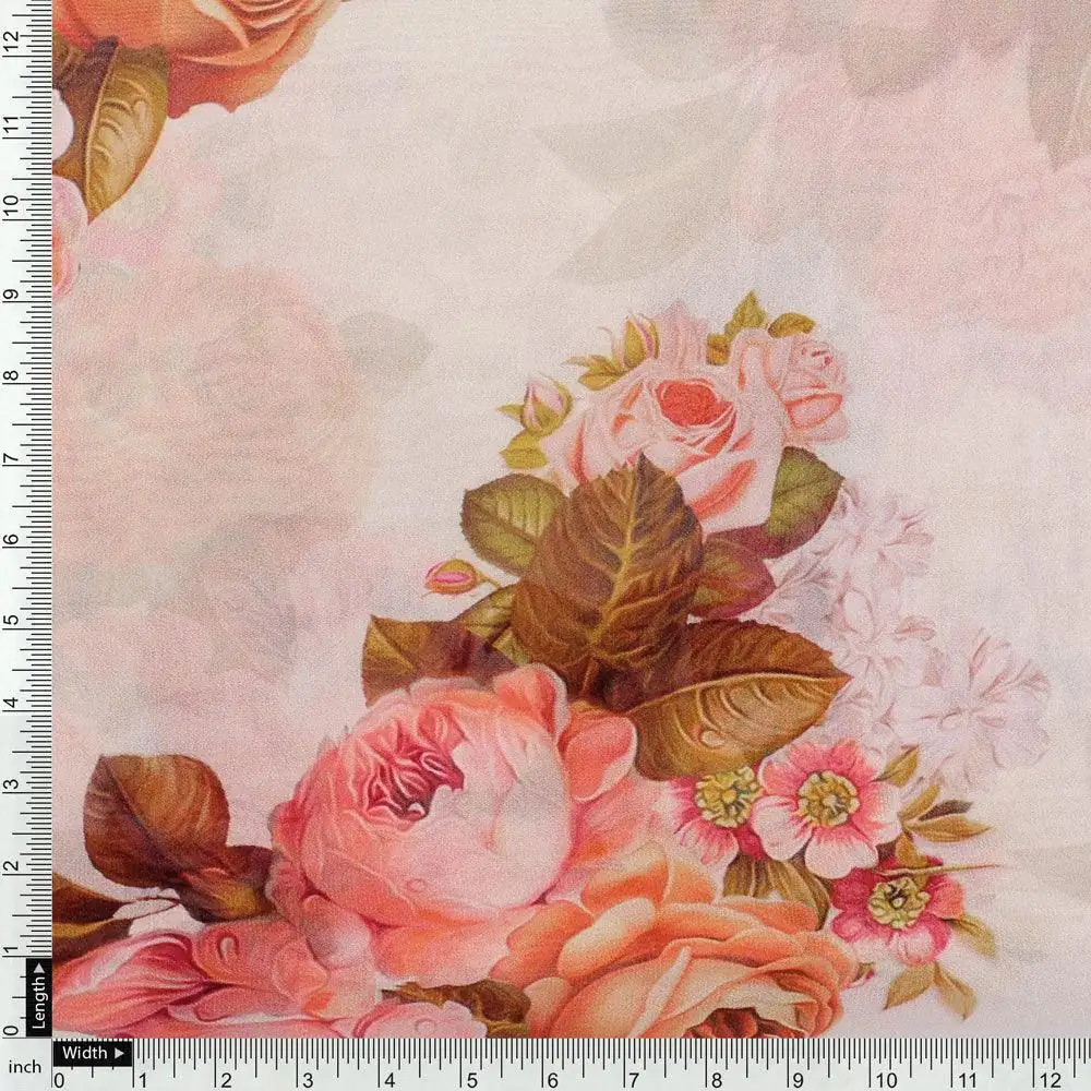 Beautiful Floral Golden Roses With Shiny Digital Printed Fabric - Pure Georgette - Image 4