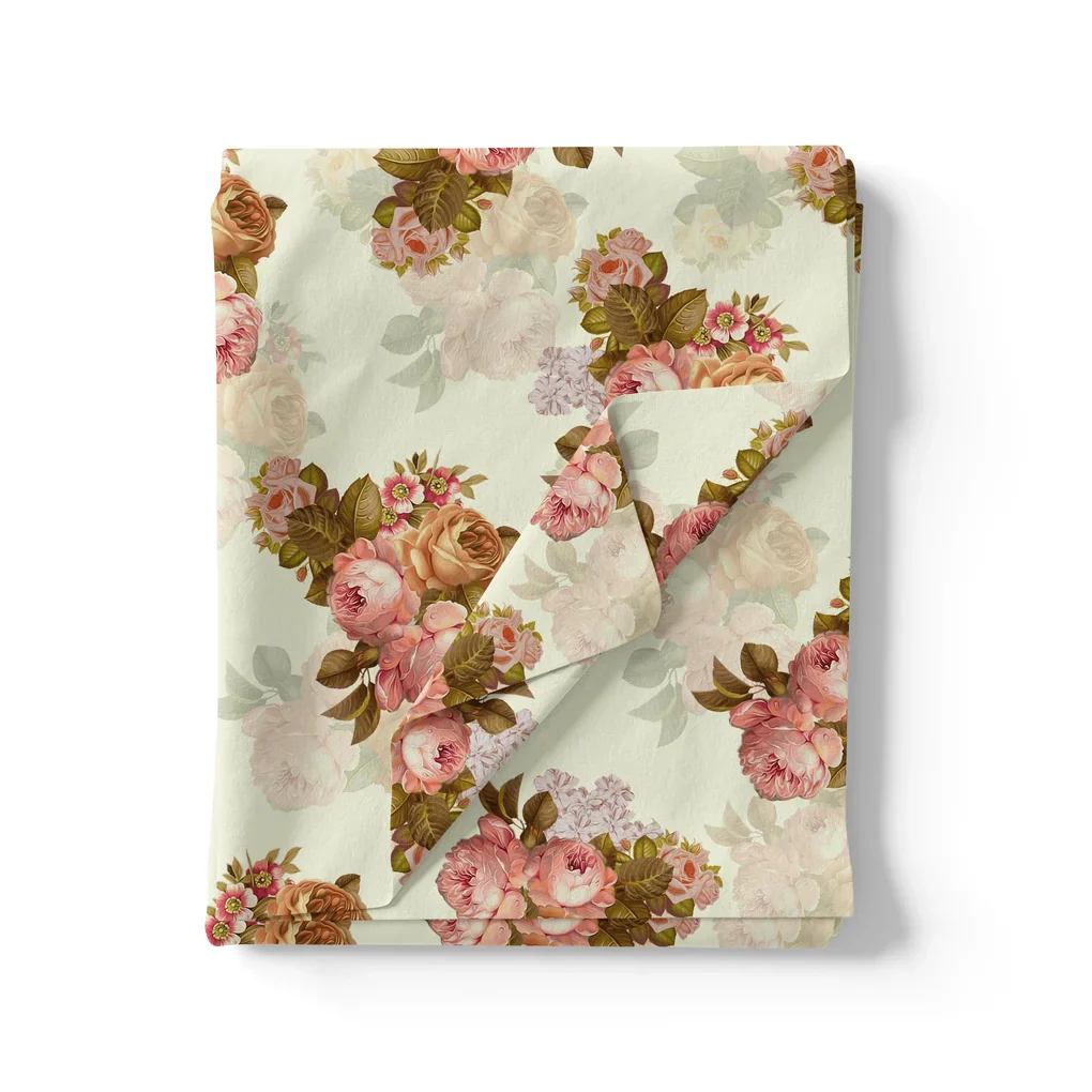 Beautiful Floral Golden Roses With Shiny Digital Printed Fabric - Silk Crepe - Image 3