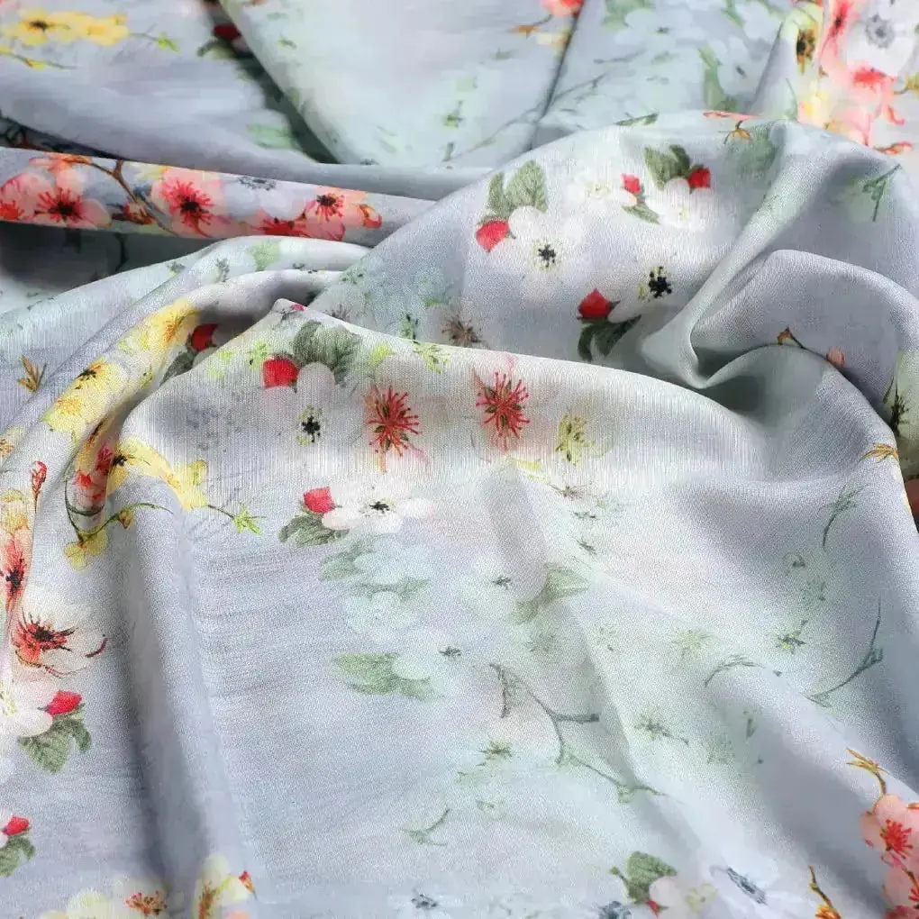 Beautiful Floral Vine Digital Printed Kora Silk Fabric - Image 3