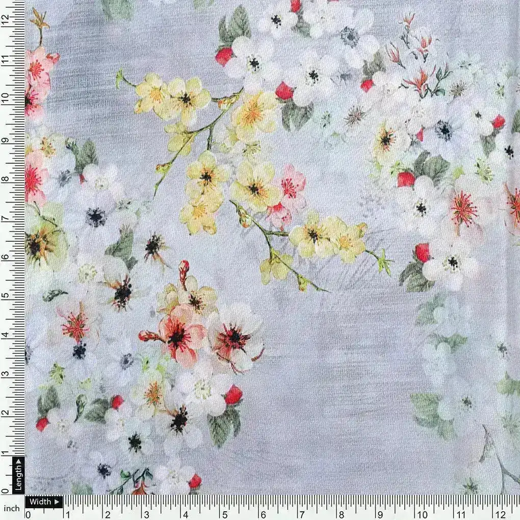 Beautiful Floral Vine Digital Printed Kora Silk Fabric - Image 4