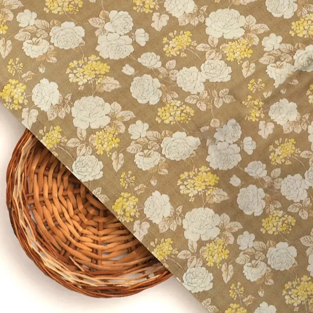 Beautiful Floral Vine Over Brown Base Digital Printed Fabric - Image 2