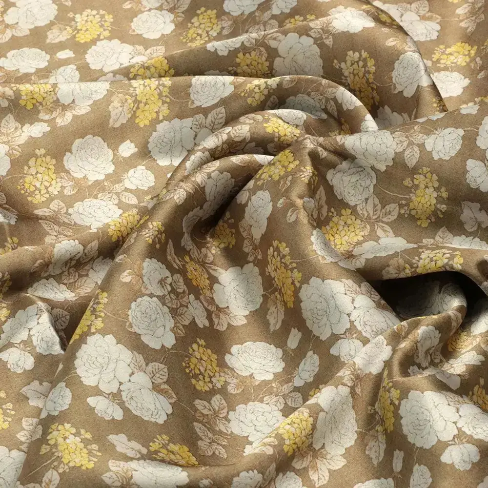 Beautiful Floral Vine Over Brown Base Digital Printed Fabric - Image 3