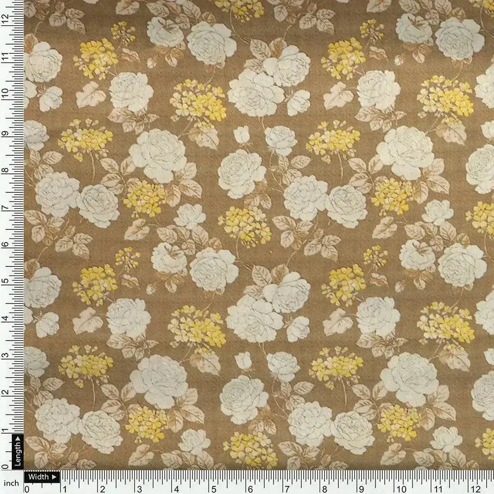 Beautiful Floral Vine Over Brown Base Digital Printed Fabric - Image 4