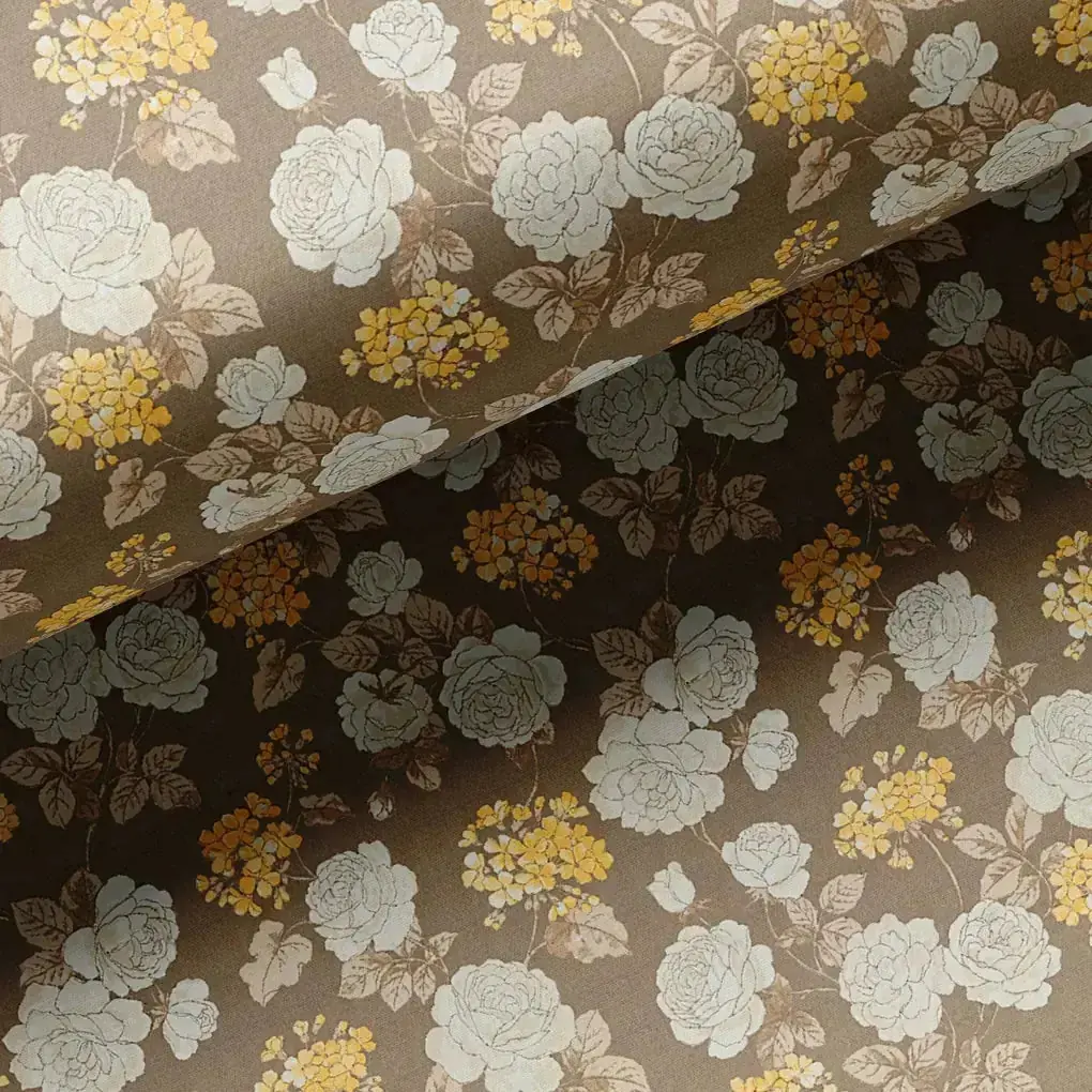Beautiful Floral Vine Over Brown Base Digital Printed Fabric - Image 3