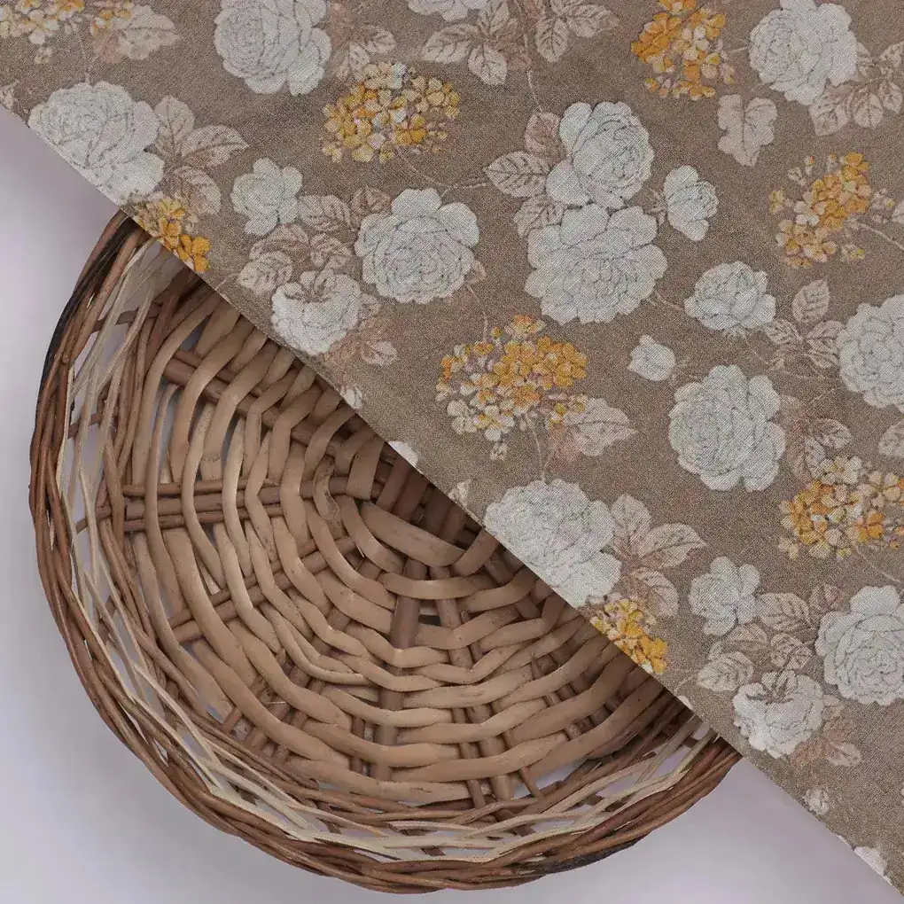 Beautiful Floral Vine Over Brown Base Digital Printed Fabric - Image 2