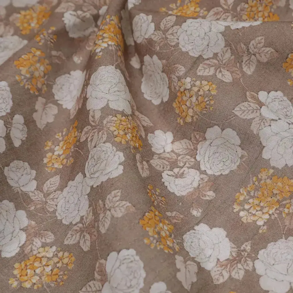 Beautiful Floral Vine Over Brown Base Digital Printed Fabric - Image 4