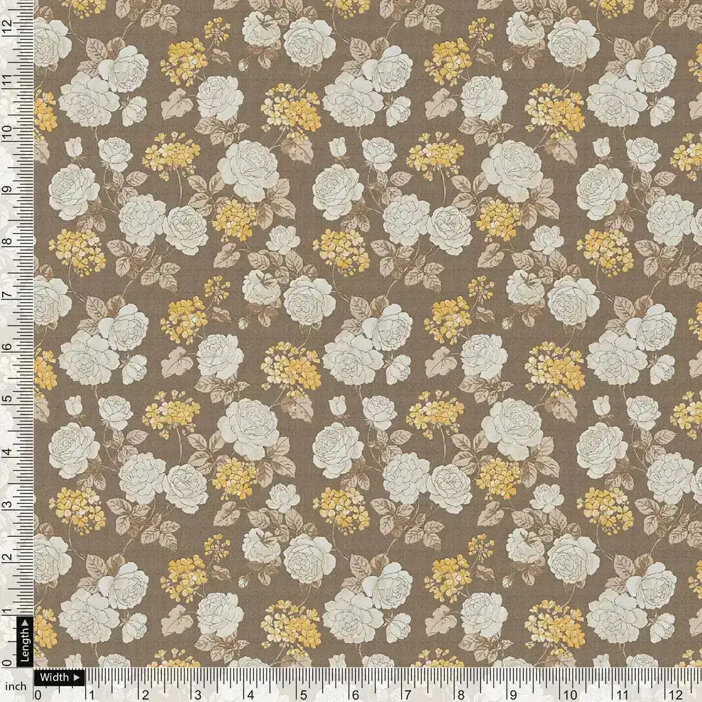 Beautiful Floral Vine Over Brown Base Digital Printed Fabric - Image 4