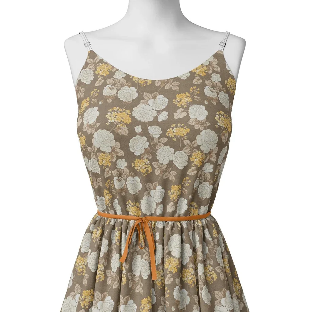 Beautiful Floral Vine Over Brown Base Digital Printed Fabric - Image 2