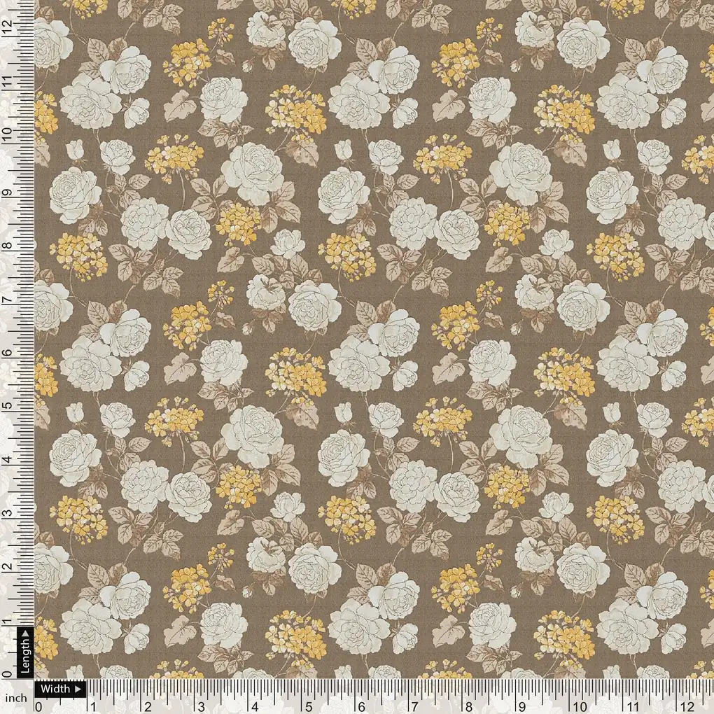 Beautiful Floral Vine Over Brown Base Digital Printed Fabric - Image 4