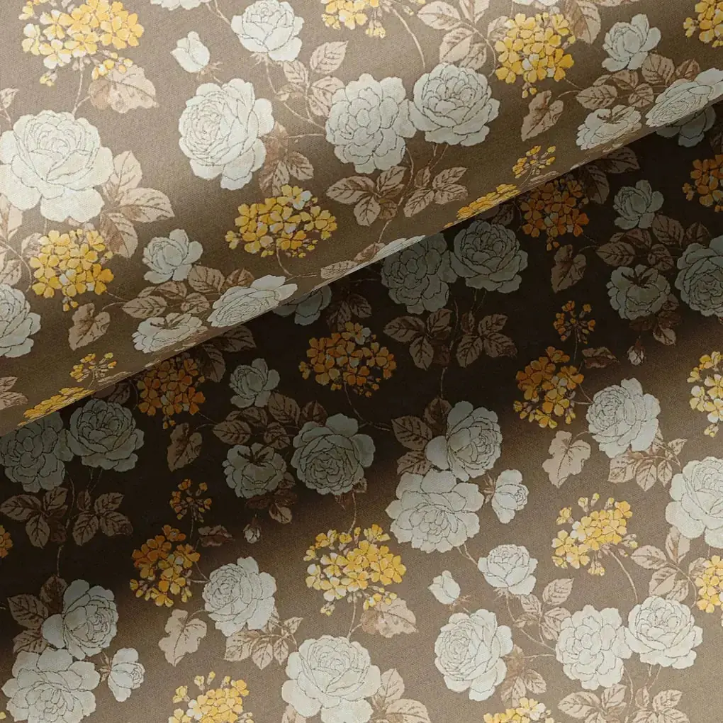 Beautiful Floral Vine Over Brown Base Digital Printed Fabric - Image 3