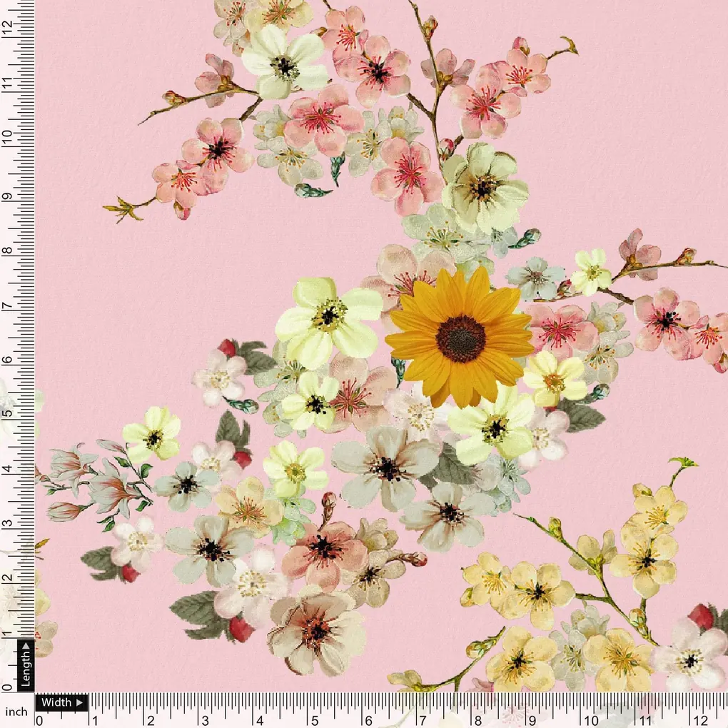 Beautiful Floral Vine Pink Base Digital Printed Fabric - Image 4