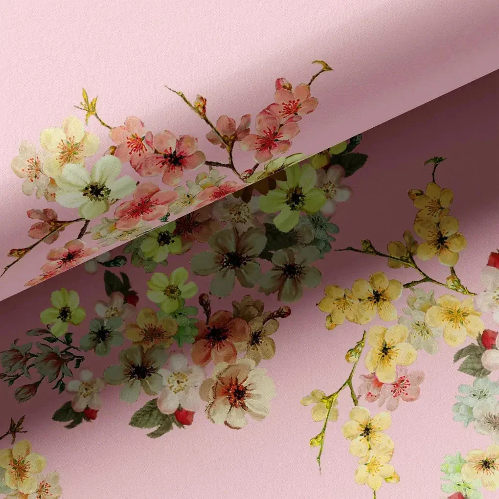 Beautiful Floral Vine Pink Base Digital Printed Fabric - Image 3