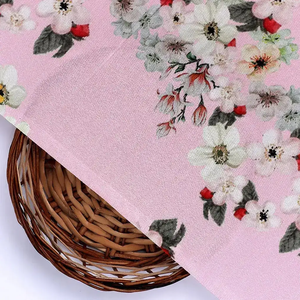 Beautiful Floral Vine Pink Base Digital Printed Fabric - Image 2