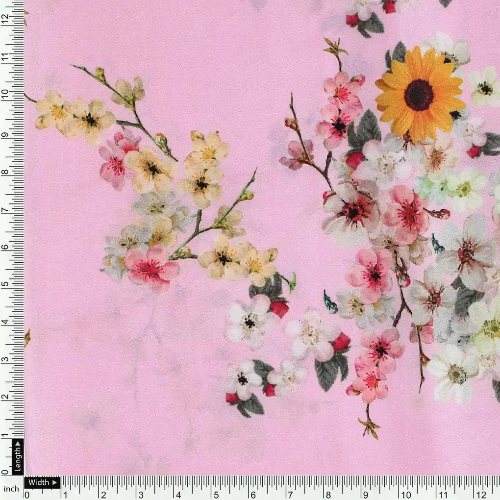 Beautiful Floral Vine Pink Base Digital Printed Fabric - Image 4