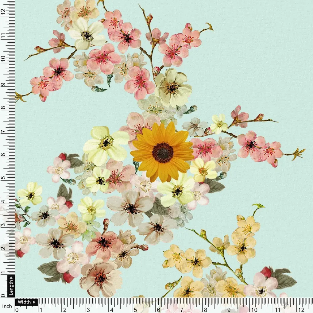 Beautiful Floral Vine Pista Base Digital Printed Fabric - Image 4
