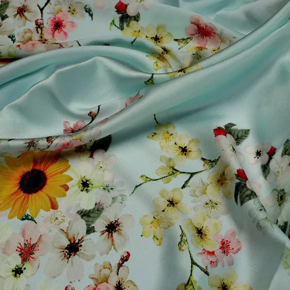 Beautiful Floral Vine Pista Base Digital Printed Fabric - Image 3