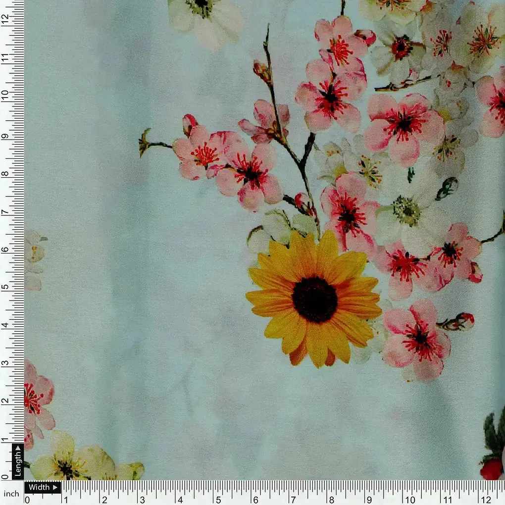 Beautiful Floral Vine Pista Base Digital Printed Fabric - Image 4