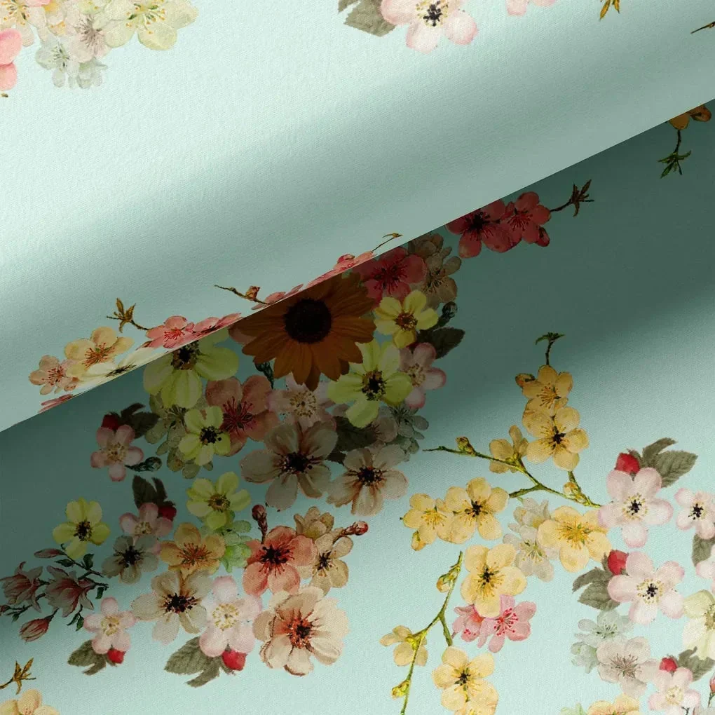 Beautiful Floral Vine Pista Base Digital Printed Fabric - Image 3
