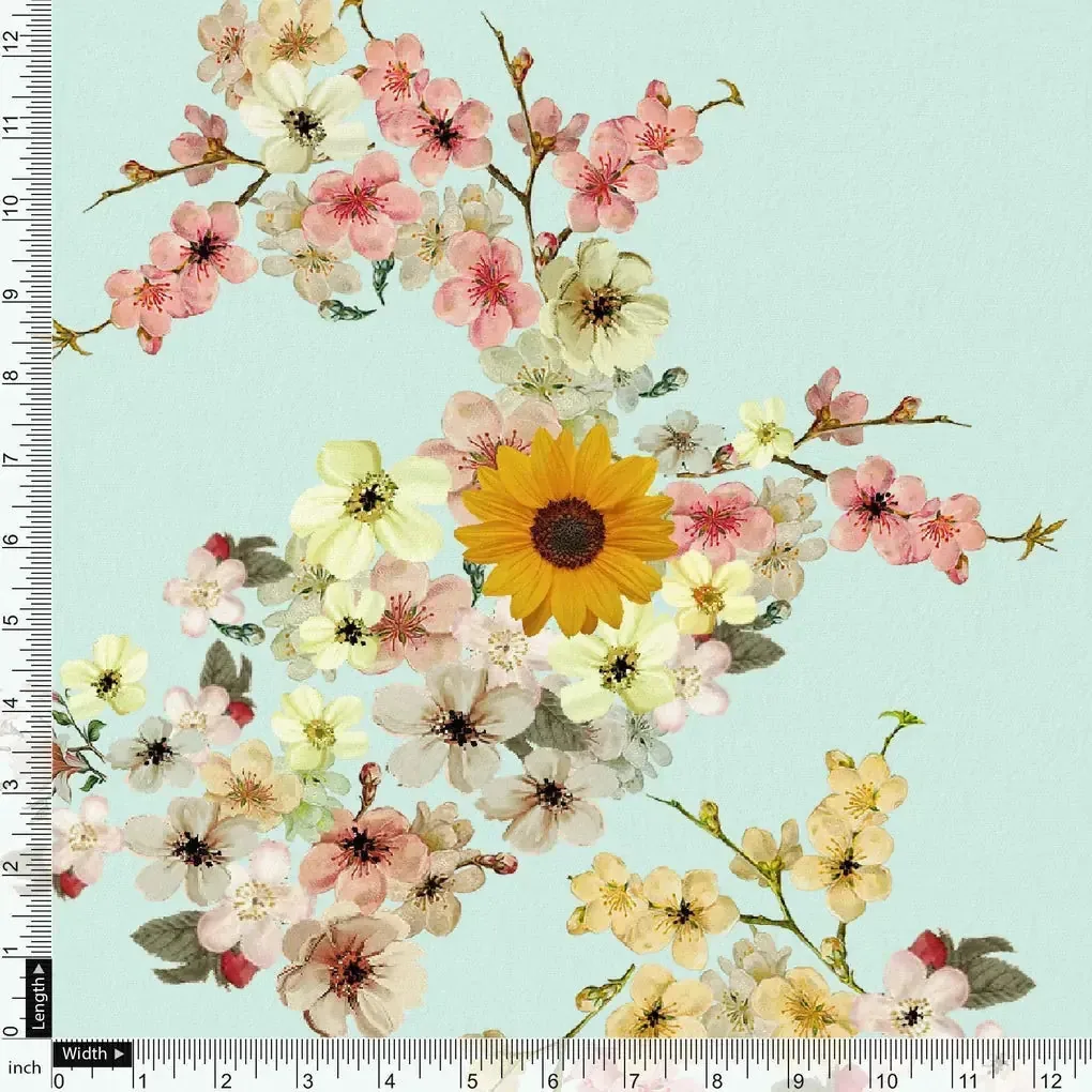 Beautiful Floral Vine Pista Base Digital Printed Fabric - Image 4