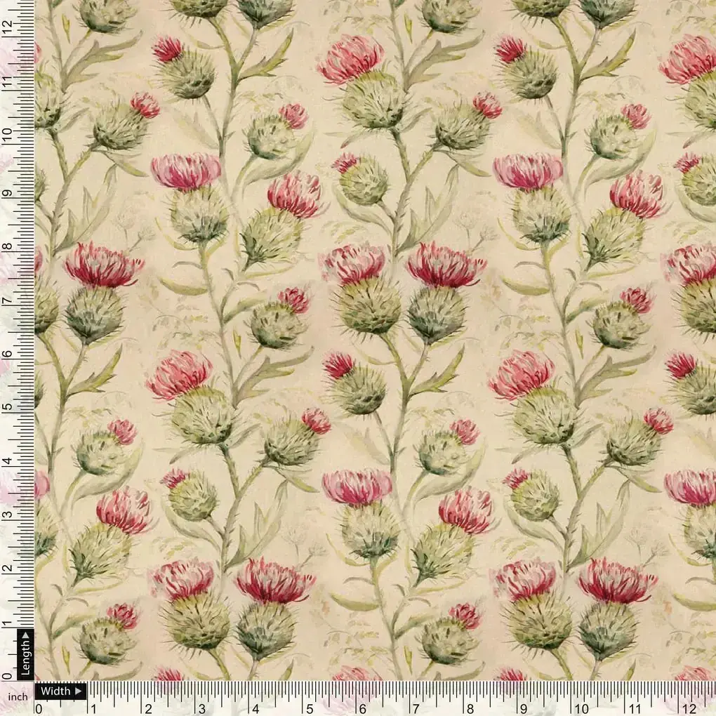 Beautiful Floral Vines Over Cream Base Digital Printed Fabrics - Image 3