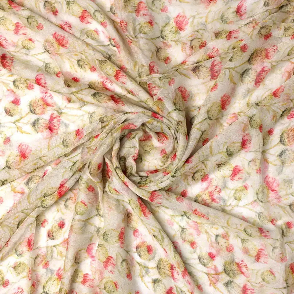 Beautiful Floral Vines Over Cream Base Digital Printed Fabrics - Image 2