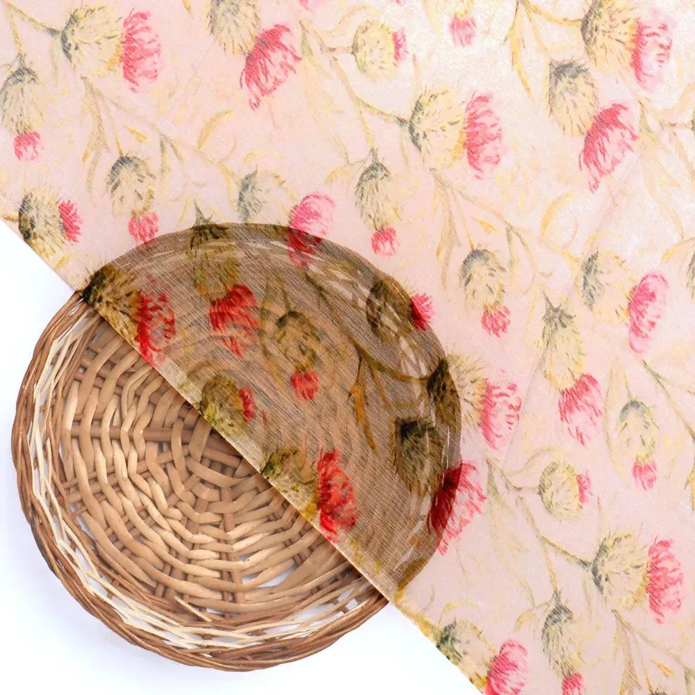 Beautiful Floral Vines Over Cream Base Digital Printed Fabrics - Image 3