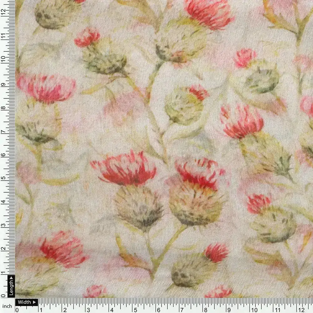 Beautiful Floral Vines Over Cream Base Digital Printed Fabrics - Image 4