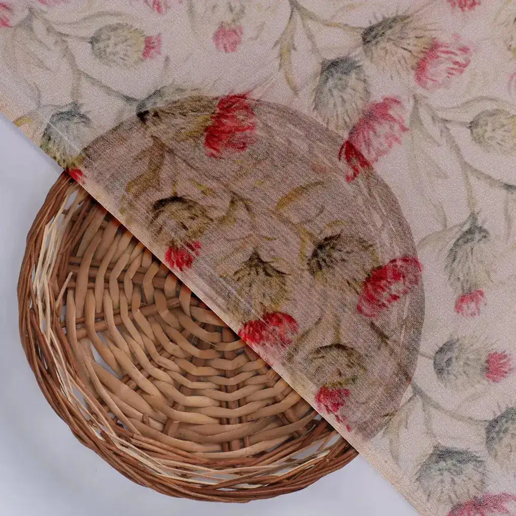 Beautiful Floral Vines Over Cream Base Digital Printed Fabrics - Image 2