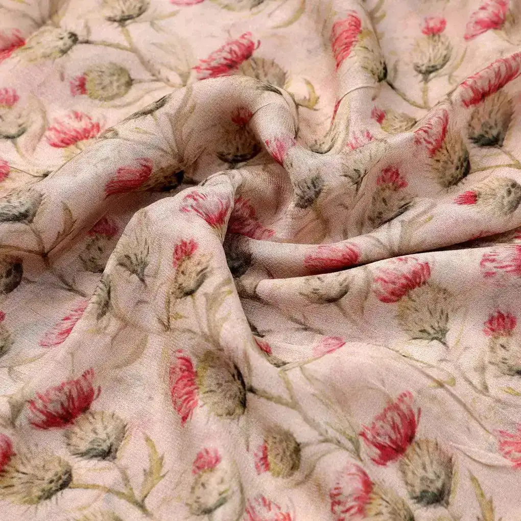 Beautiful Floral Vines Over Cream Base Digital Printed Fabrics - Image 3