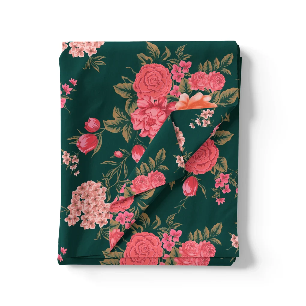Beautiful Flower Pattern With Buds Digital Printed Fabric - Image 3