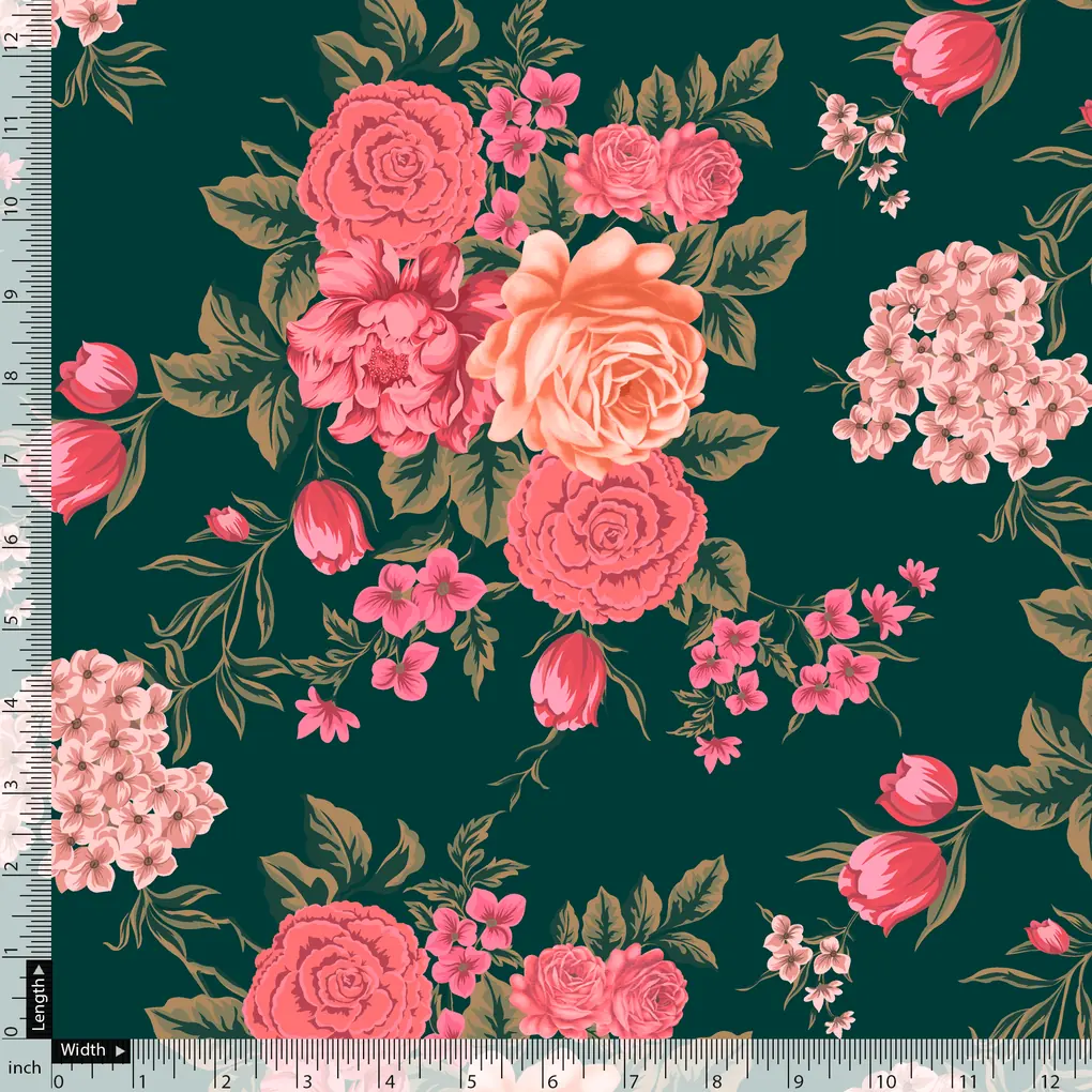 Beautiful Flower Pattern With Buds Digital Printed Fabric - Image 4