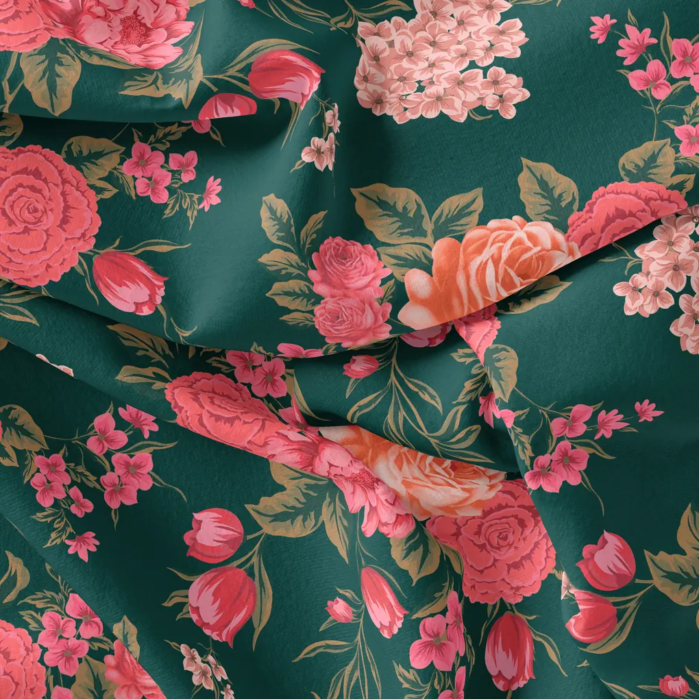 Beautiful Flower Pattern With Buds Digital Printed Fabric - Image 5