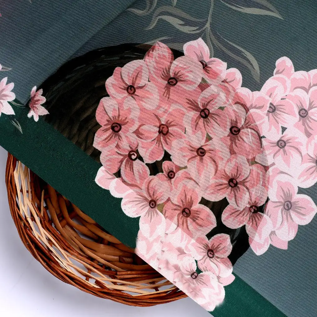 Beautiful Flower Pattern With Buds Digital Printed Fabric - Organza - Image 2