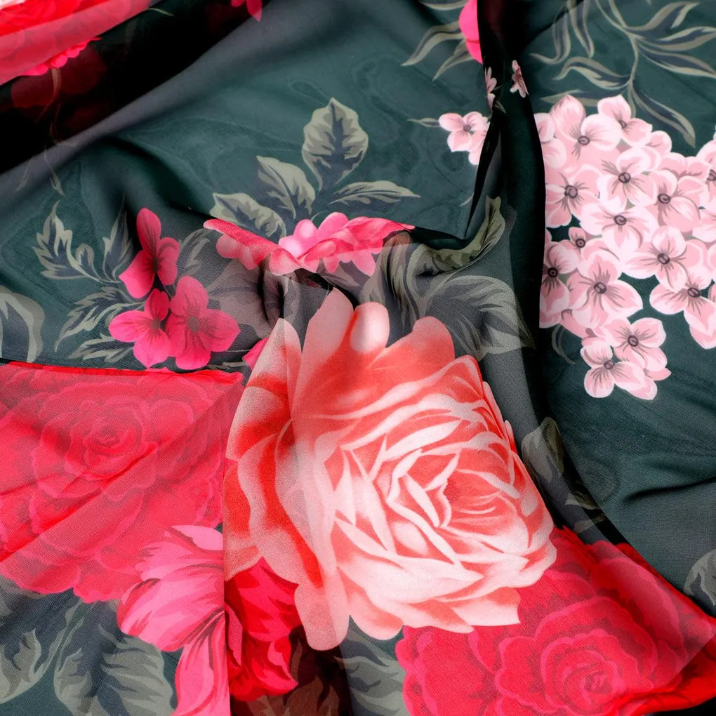 Beautiful Flower Pattern With Buds Digital Printed Fabric - Organza - Image 3