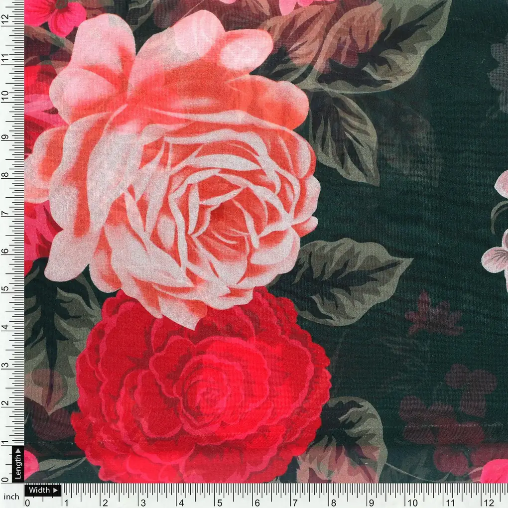 Beautiful Flower Pattern With Buds Digital Printed Fabric - Organza - Image 4