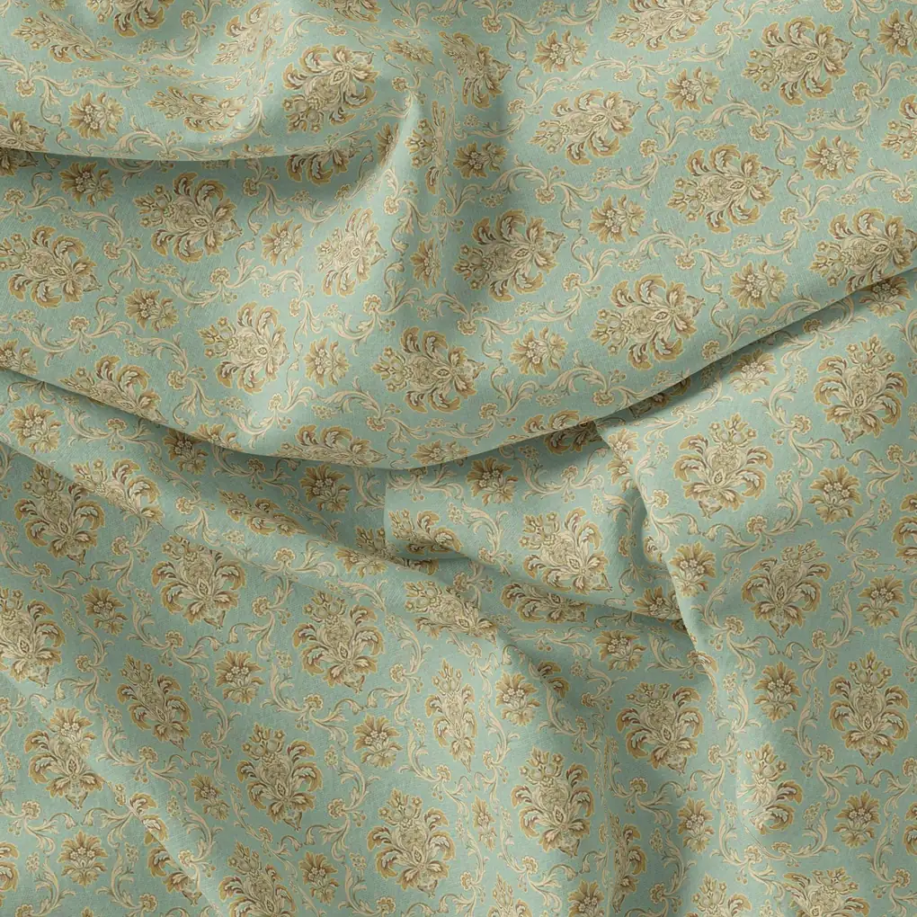 Beautiful Golden Fleur De Lis Pattern Digital Printed Fabric - Kora Silk - Image 3