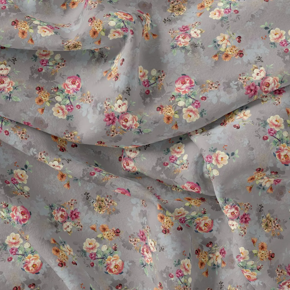 Beautiful Gradient Poppy And Orchid Flower Digital Printed Fabric - Cotton - Image 3