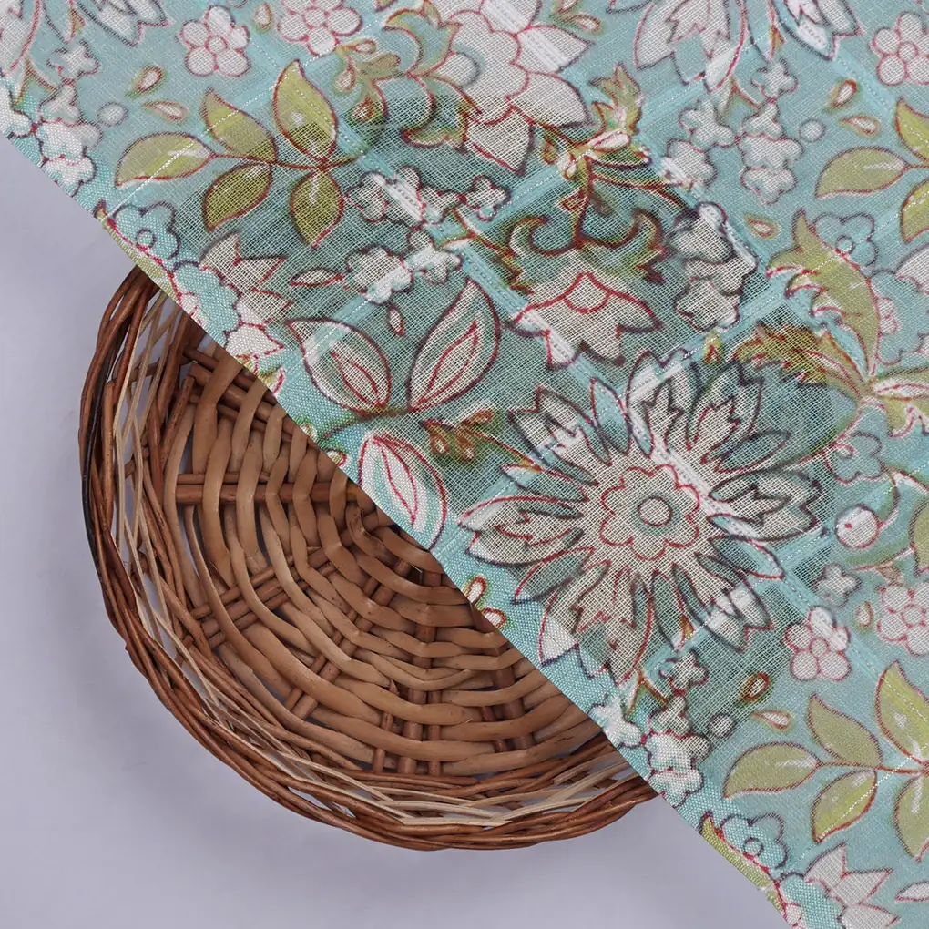 Beautiful Green and White Floral Digital Printed Linen Fabric - Image 2