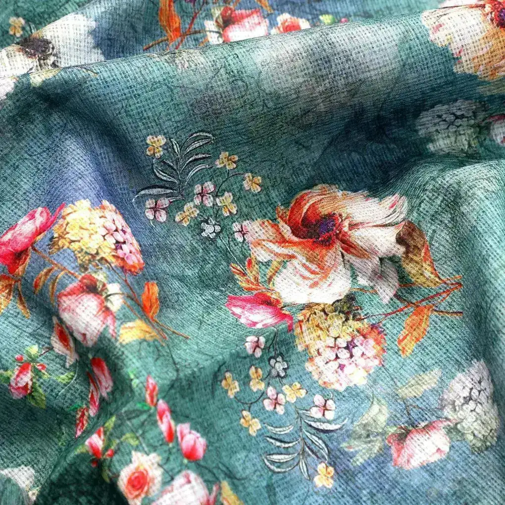Beautiful Green Floral Digital Printed Fabric - Image 3