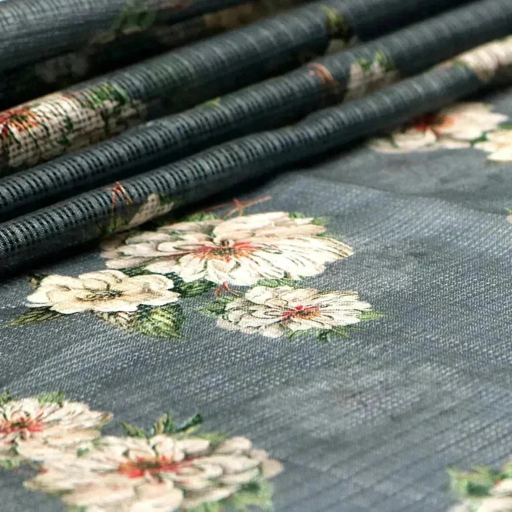 Beautiful Green Floral Digital Printed Kota Doria Fabric - Image 3
