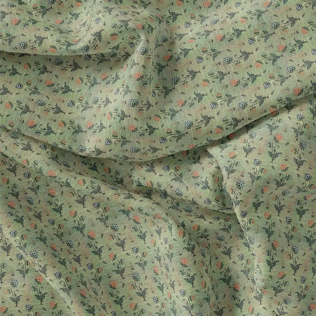Beautiful Green Seamless Motif Flower Digital Printed Fabric - Japan Satin - Image 3