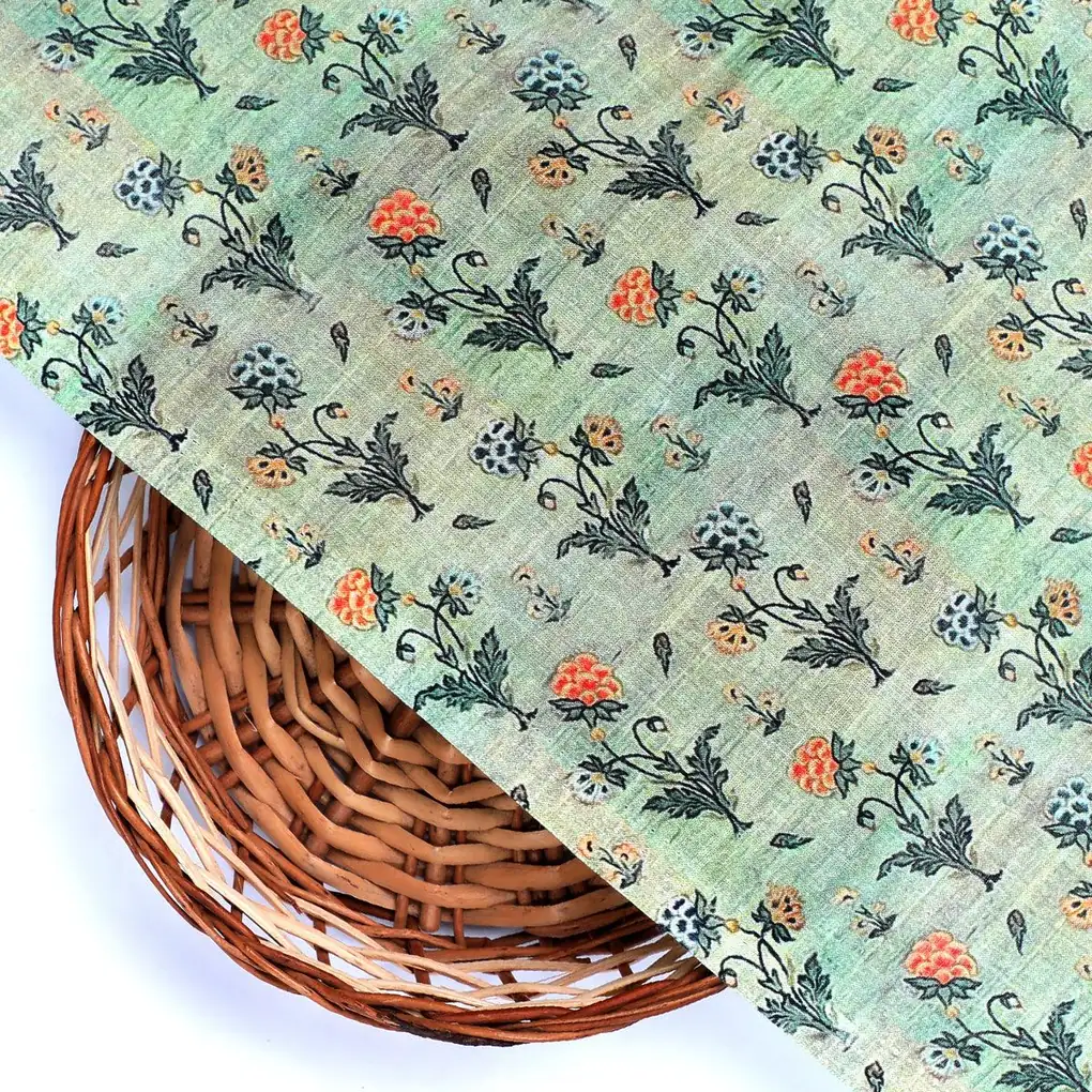Beautiful Green Seamless Motif Flower Digital Printed Fabric - Pure Cotton - Image 2