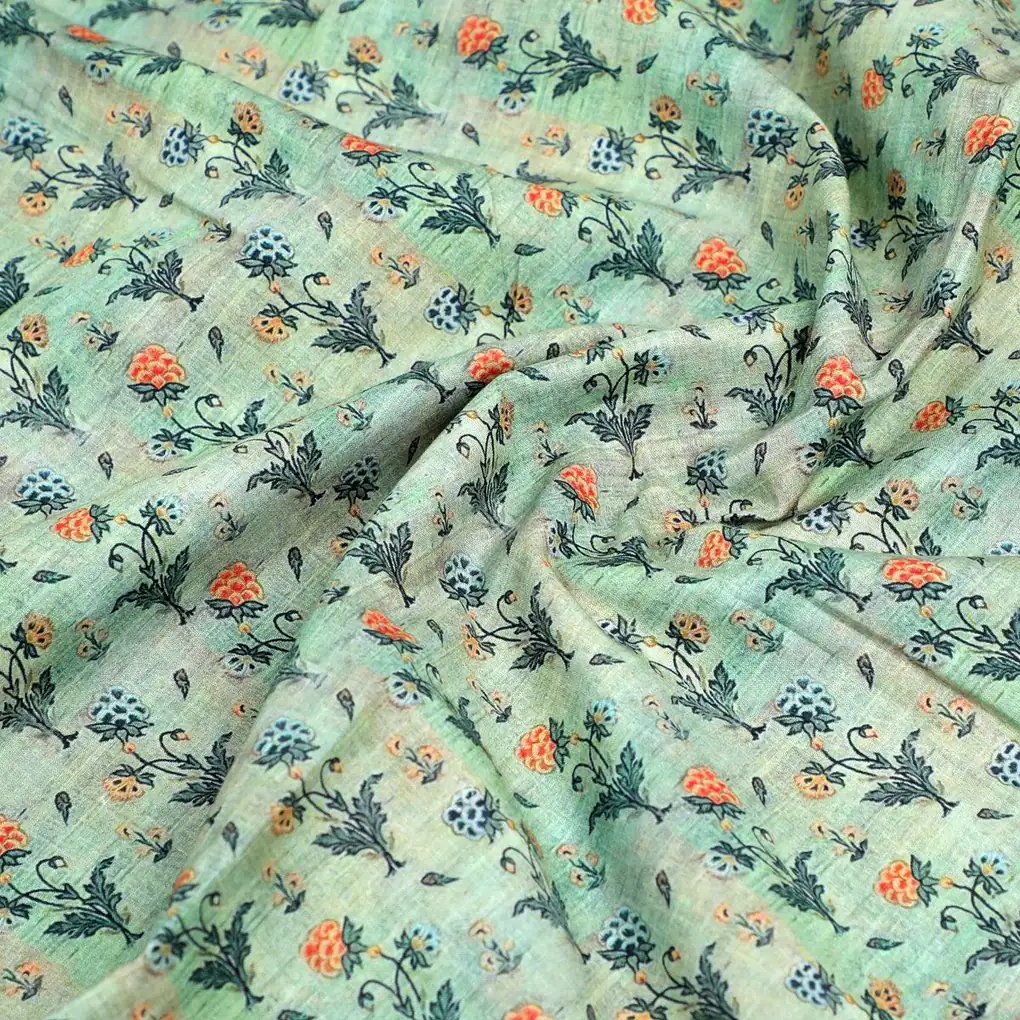 Beautiful Green Seamless Motif Flower Digital Printed Fabric - Pure Cotton - Image 3
