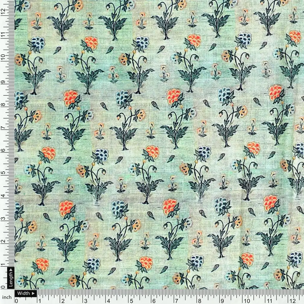 Beautiful Green Seamless Motif Flower Digital Printed Fabric - Pure Cotton - Image 4