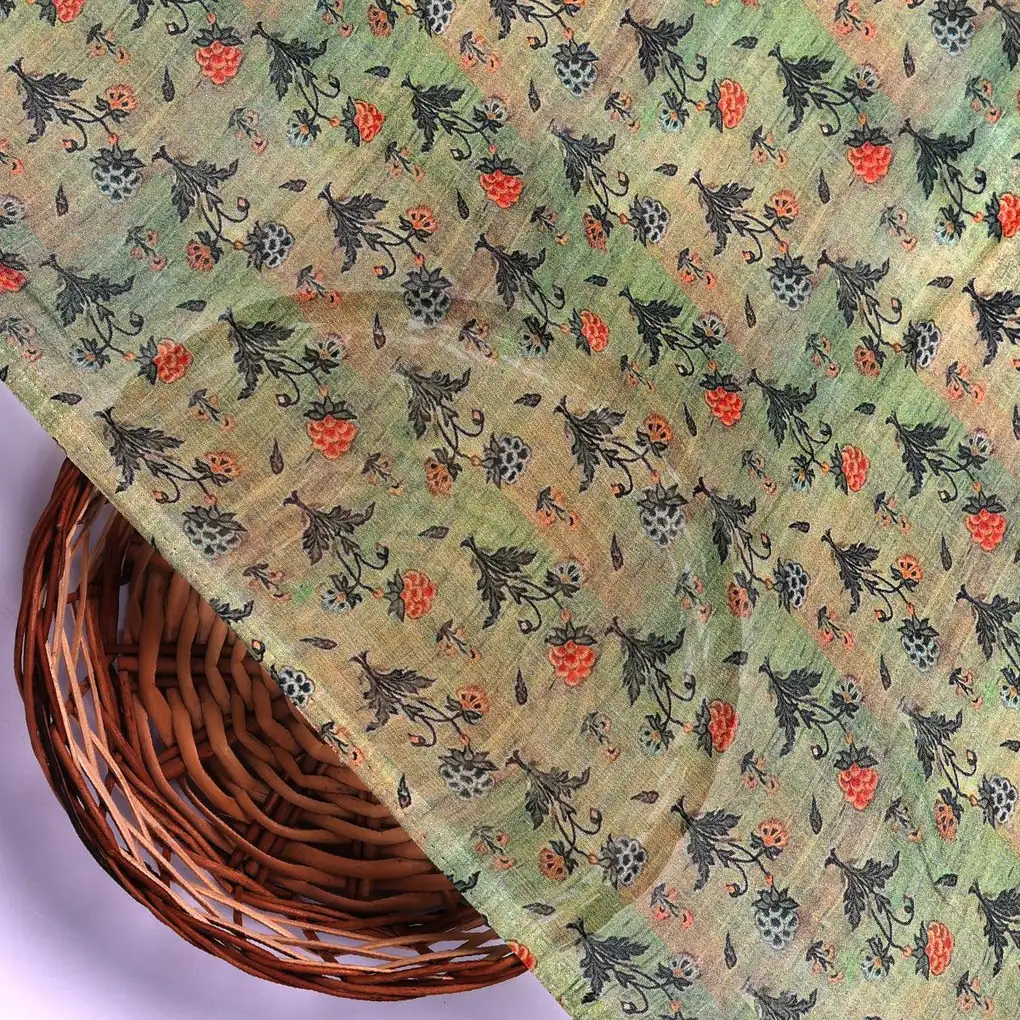 Beautiful Green Seamless Motif Flower Digital Printed Fabric - Pure Georgette - Image 2