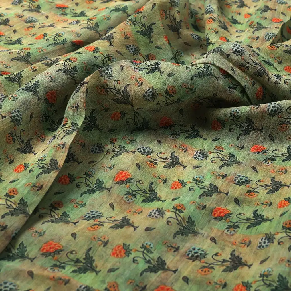 Beautiful Green Seamless Motif Flower Digital Printed Fabric - Pure Georgette - Image 3