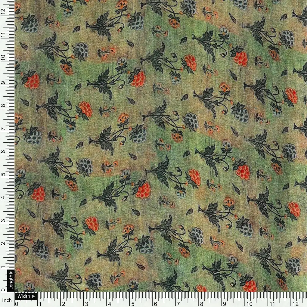 Beautiful Green Seamless Motif Flower Digital Printed Fabric - Pure Georgette - Image 4