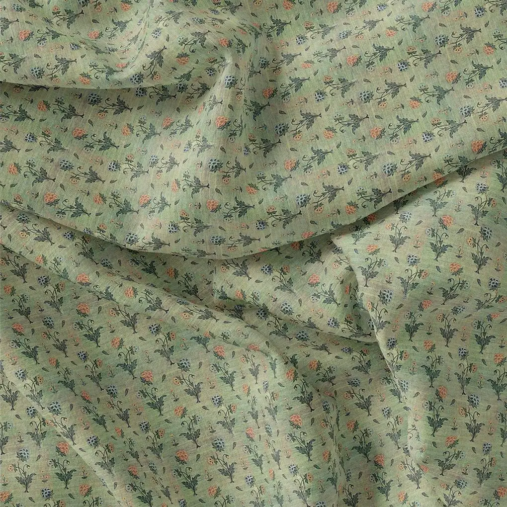 Beautiful Green Seamless Motif Flower Digital Printed Fabric - Rayon - Image 3