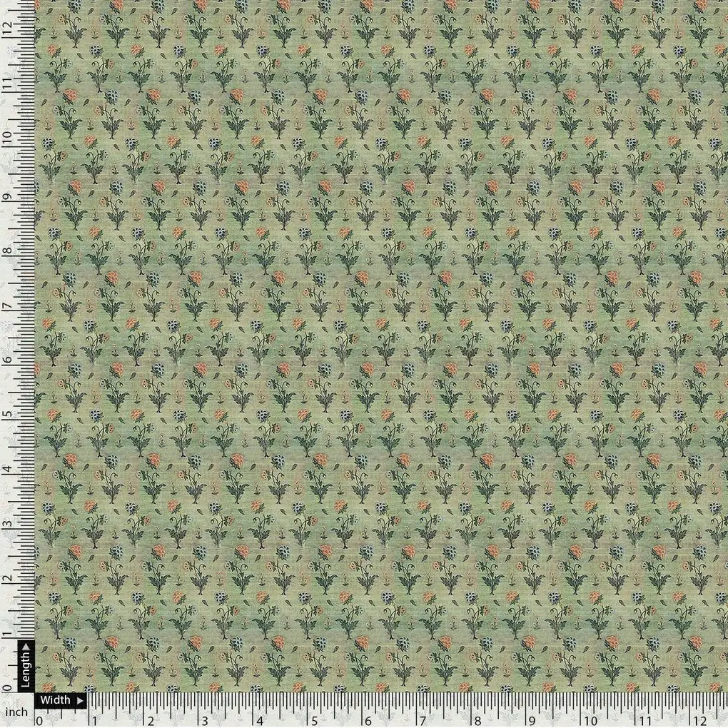 Beautiful Green Seamless Motif Flower Digital Printed Fabric - Rayon - Image 4